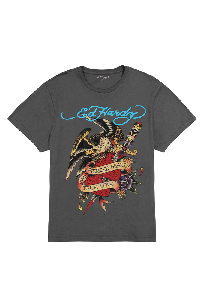 トップス Ed Hardy rhine stone design top Ed Hardy Rhinestone Hearts Natural Long Sleeve Crop T-Shirt
