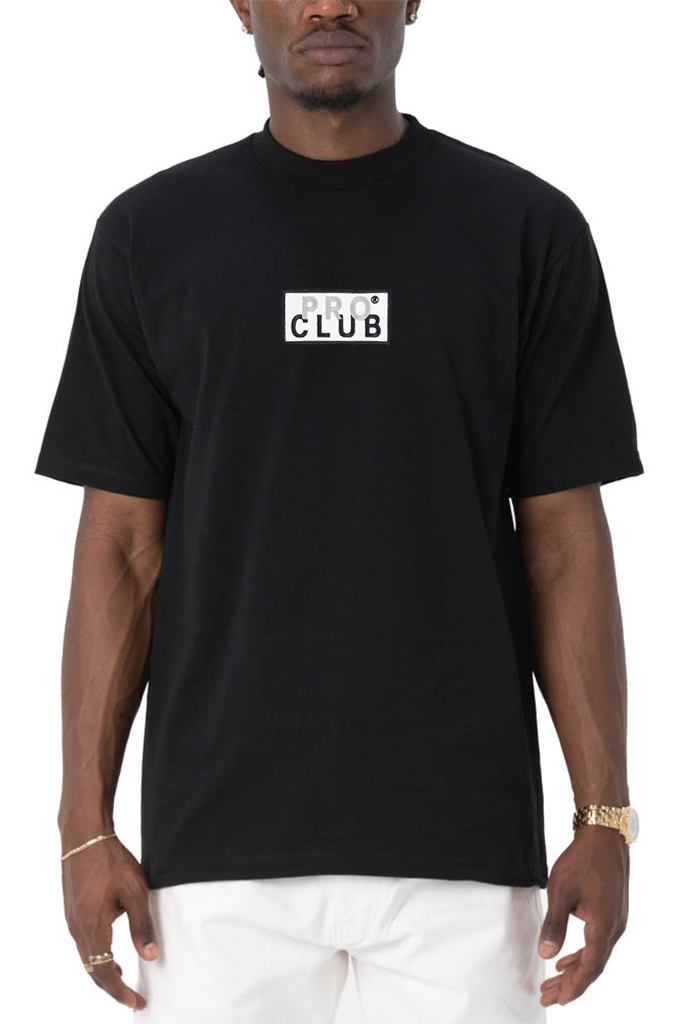 Pro Club Men's Heavyweight Short Sleeve Embroidered Box Logo Tee