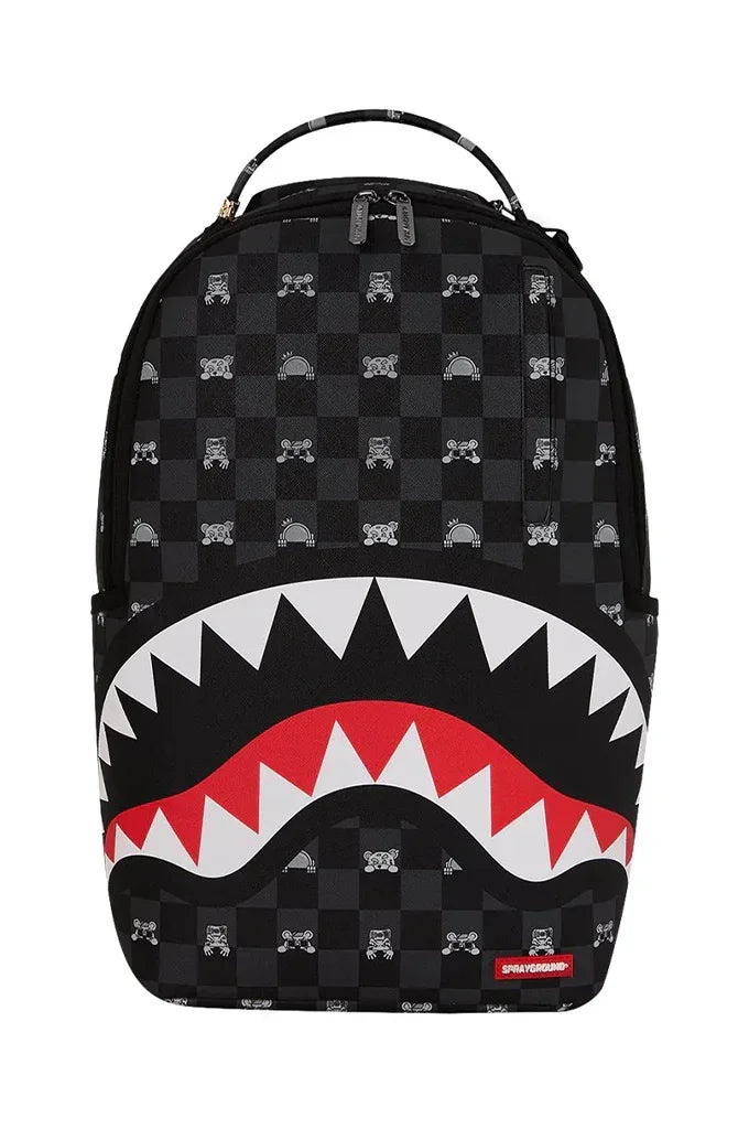 Sprayground Gray Peeking Character Check Backpack