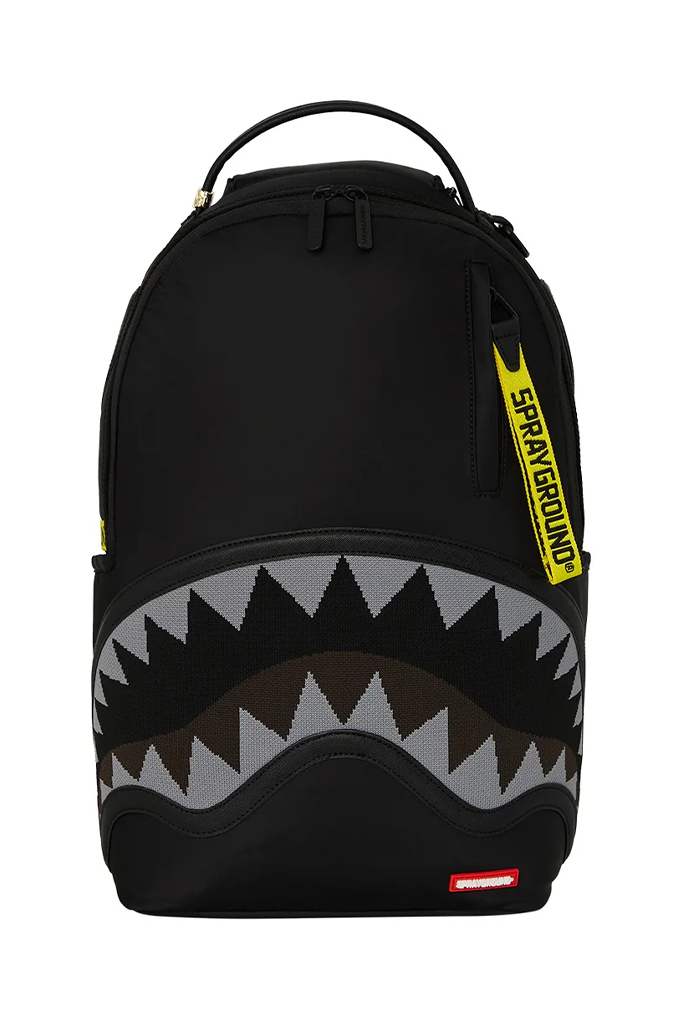Sprayground Shark Central Yellow Tape Parachute Satin Backpack