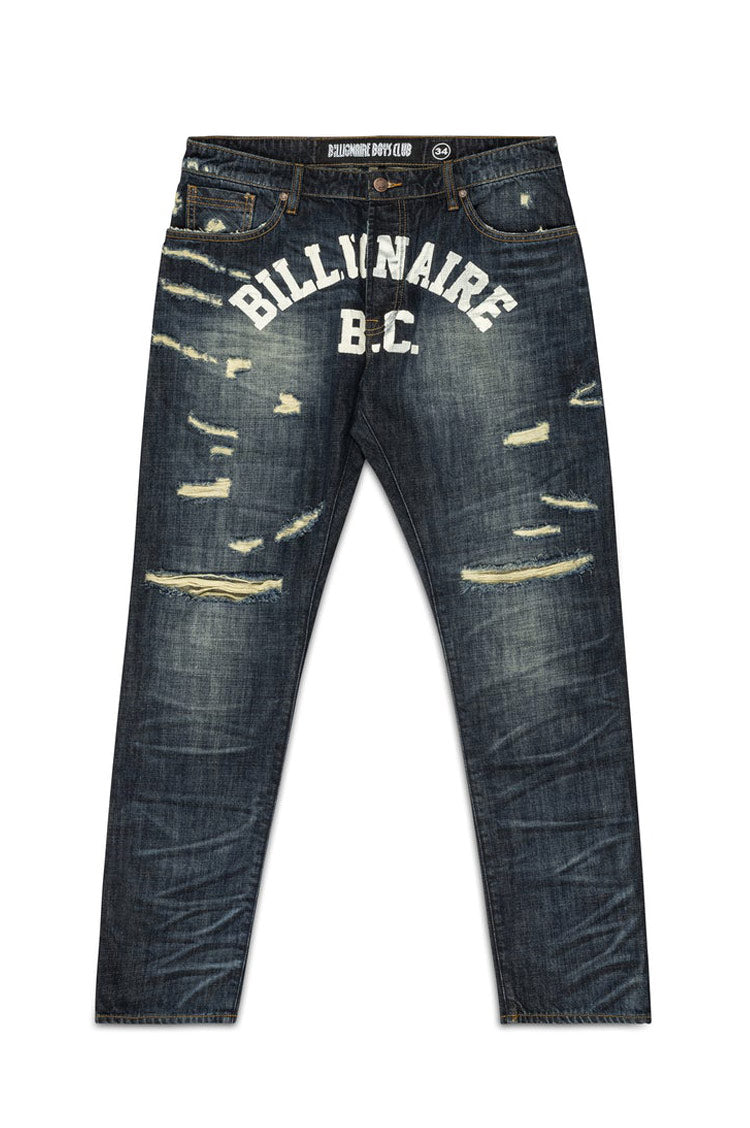 Billionaire Boys sale Club Jeans Mens 38 Dark Washed Distressed Pants Front Logo