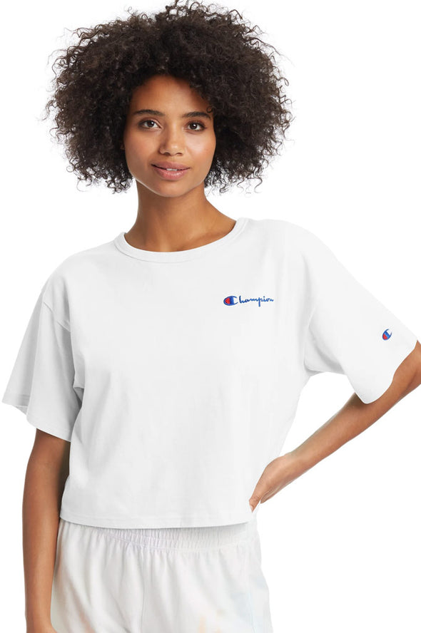 Champion Heritage Cropped Women's Tee, Embroidered Logo