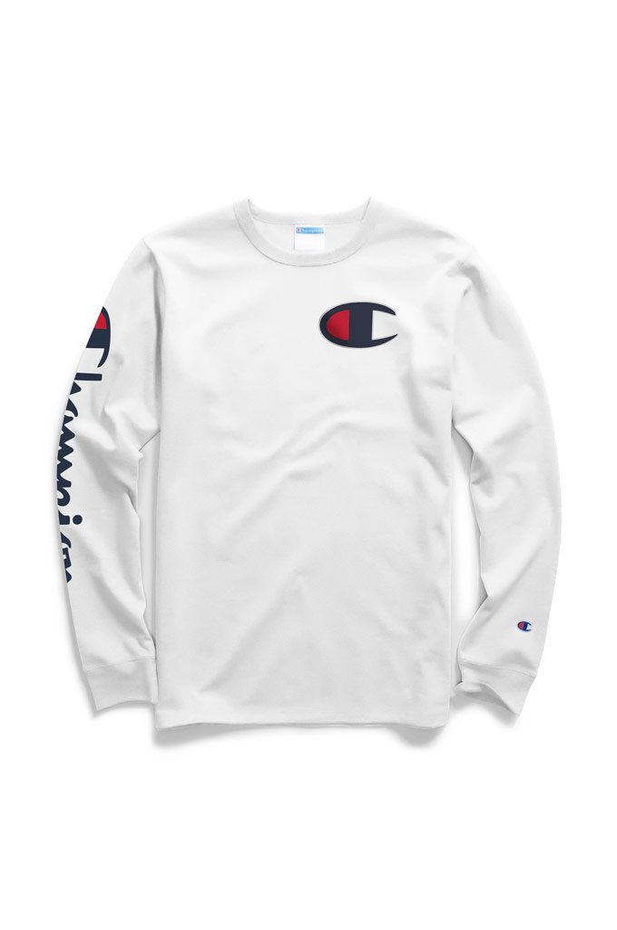 Champion Heritage Long Sleeve Tee Big C Vertical Logo