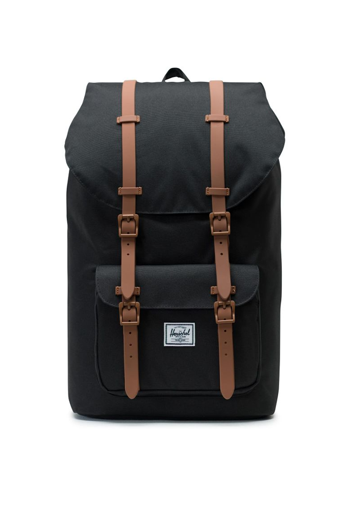 herschel backpack leather strap Herschel Supply Co. Little America Mid-Volume (Black/Saddle Brown/Rubber) Backpack Bags