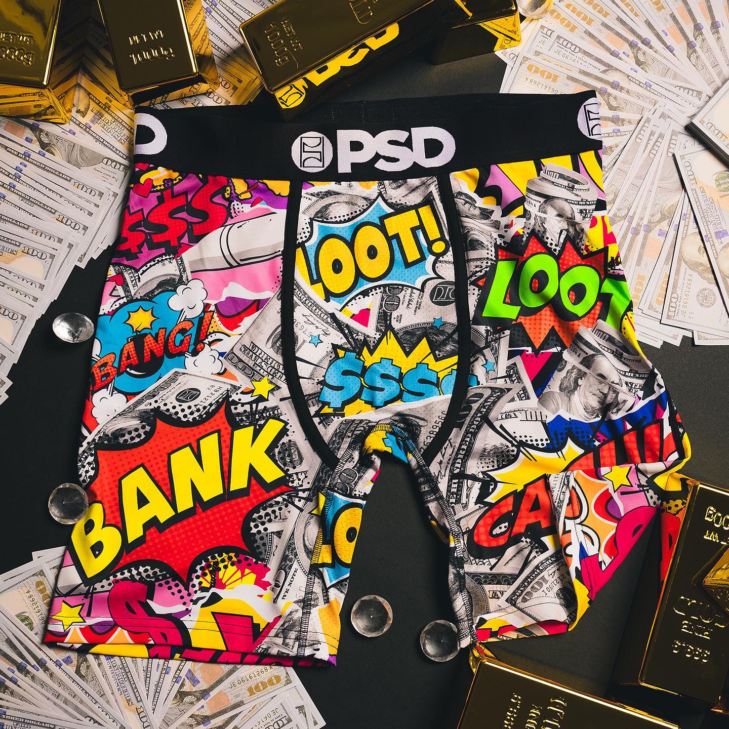 PSD Men's Hustle Multi-Color Boxer Brief underwear Clothing Apparel  Skateboar
