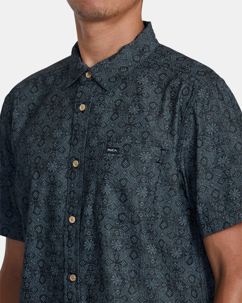 RVCA Frame Chambray Short Sleeve Woven Button Up Shirt