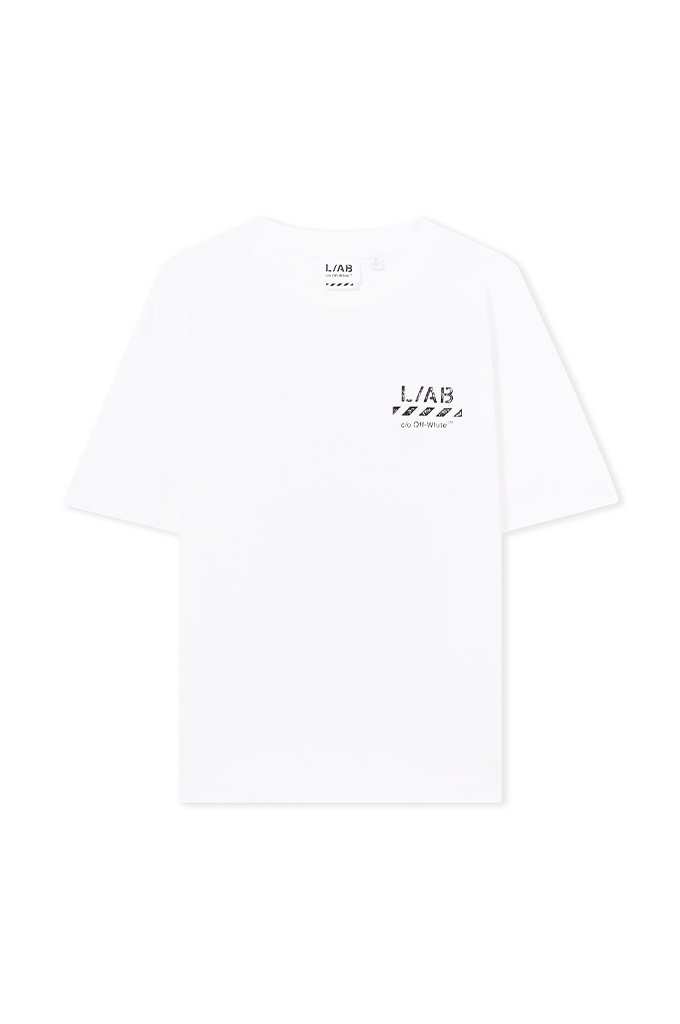 A white short-sleeve t-shirt with a small black 'L.A.#color_white