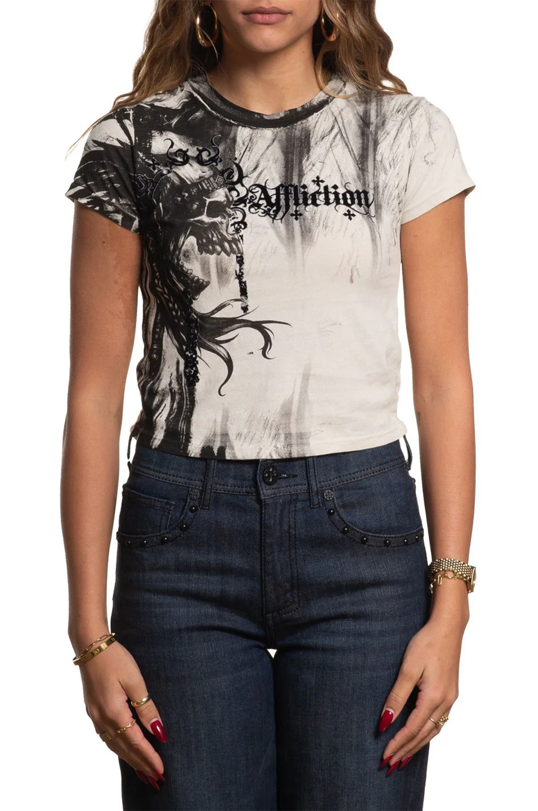 Affliction Women's Indian Chief Short Sleeve Baby Tee