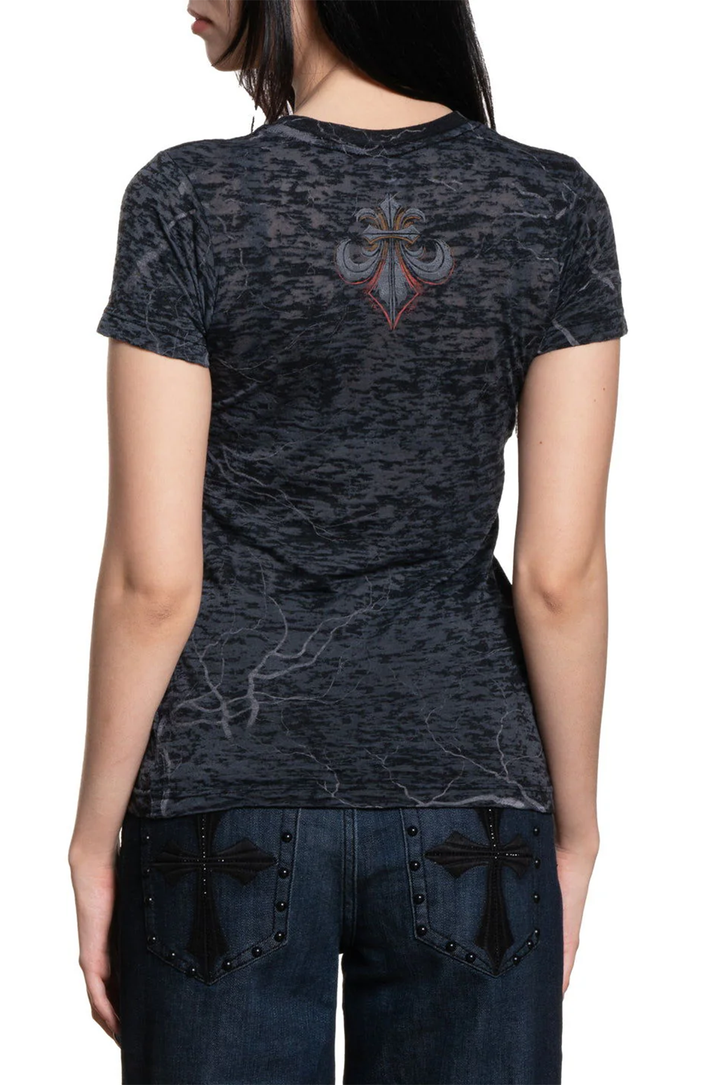 Affliction Women's Manic Attack Short Sleeve Burnout Tee