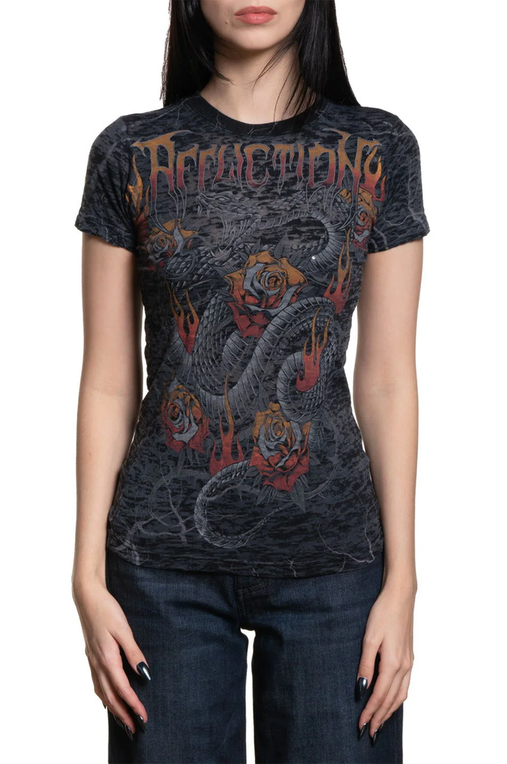 Affliction Women's Manic Attack Short Sleeve Burnout Tee