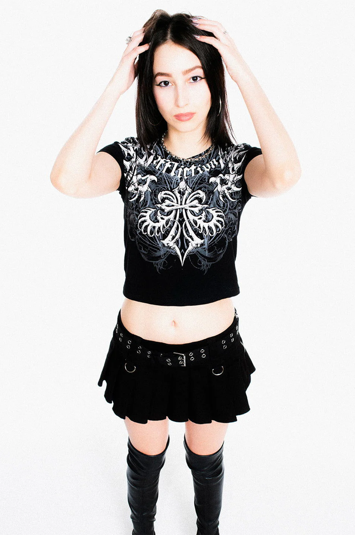 Affliction Women's Skeleton Cropped Baby Tee