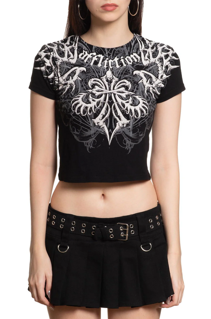 Affliction Women's Skeleton Cropped Baby Tee