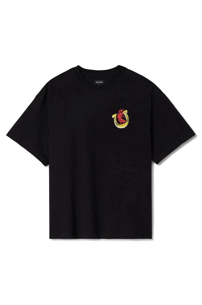 Brixton x Colt 45 Everytime oversized short-sleeve tee in black, isolated front product view.
