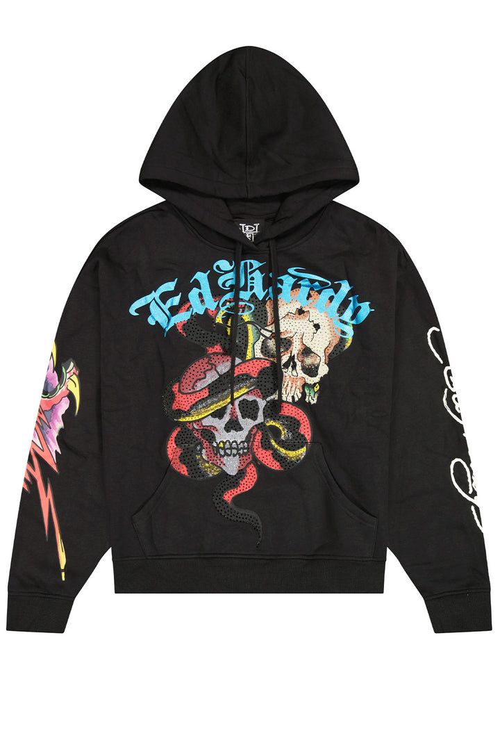 Ed Hardy Skulls Boxy Rhinestone Men's Pullover Hoodie