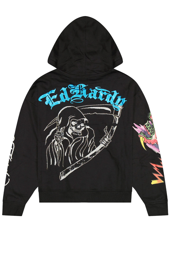 Ed Hardy Skulls Boxy Rhinestone Men's Pullover Hoodie
