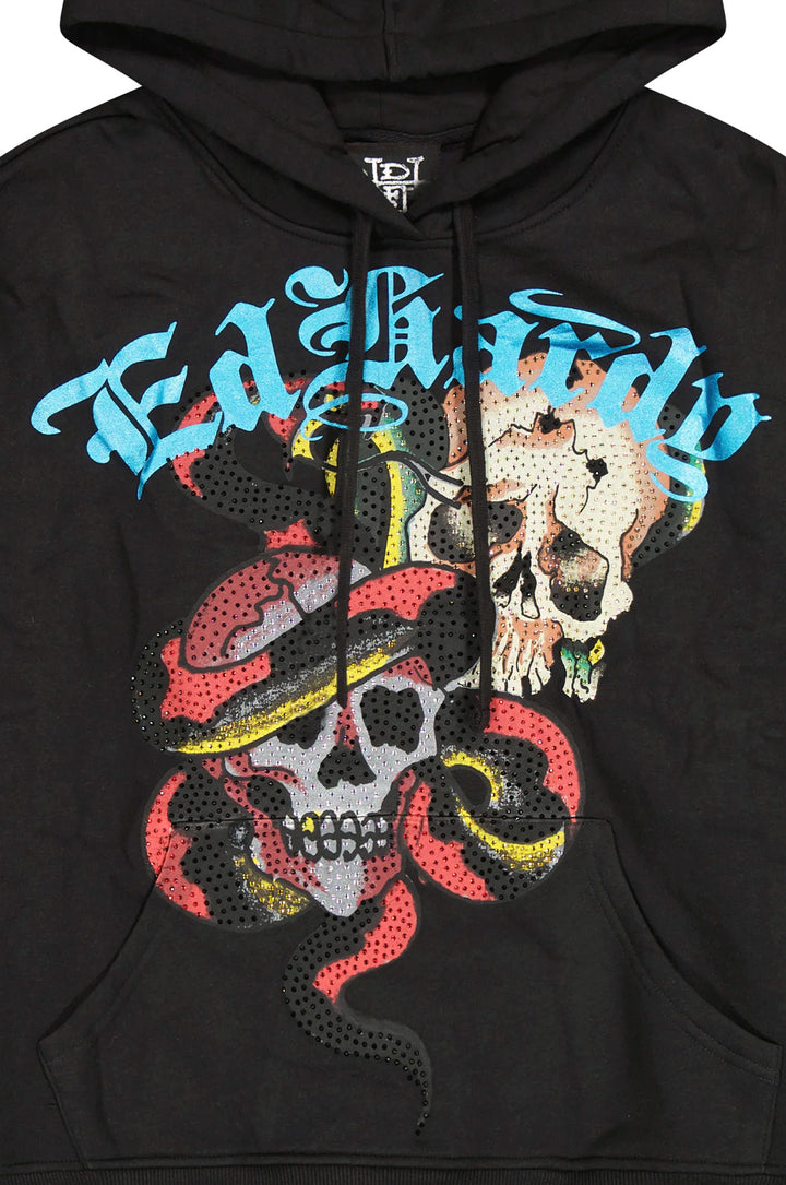 Ed Hardy Skulls Boxy Rhinestone Men's Pullover Hoodie