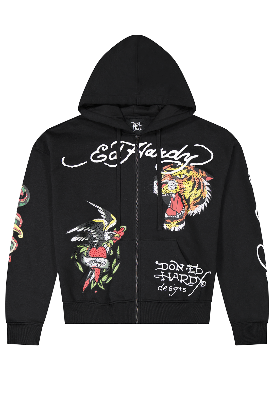 Ed Hardy Tiger Eagle Rhinestone Boxy Men's Zip Hoodie