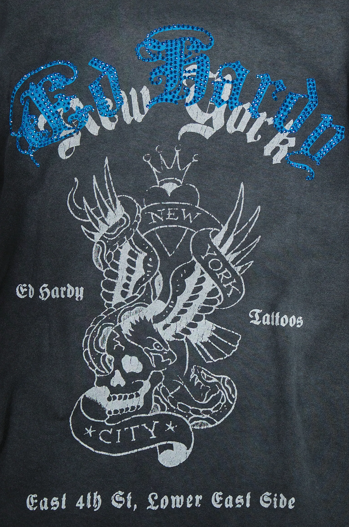Ed Hardy Rhinestone NYC Eagle Men's Short Sleeve Tee