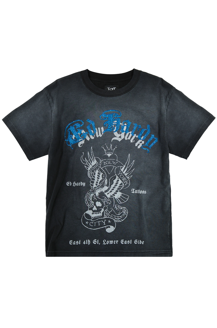 Ed Hardy Rhinestone NYC Eagle Men's Short Sleeve Tee