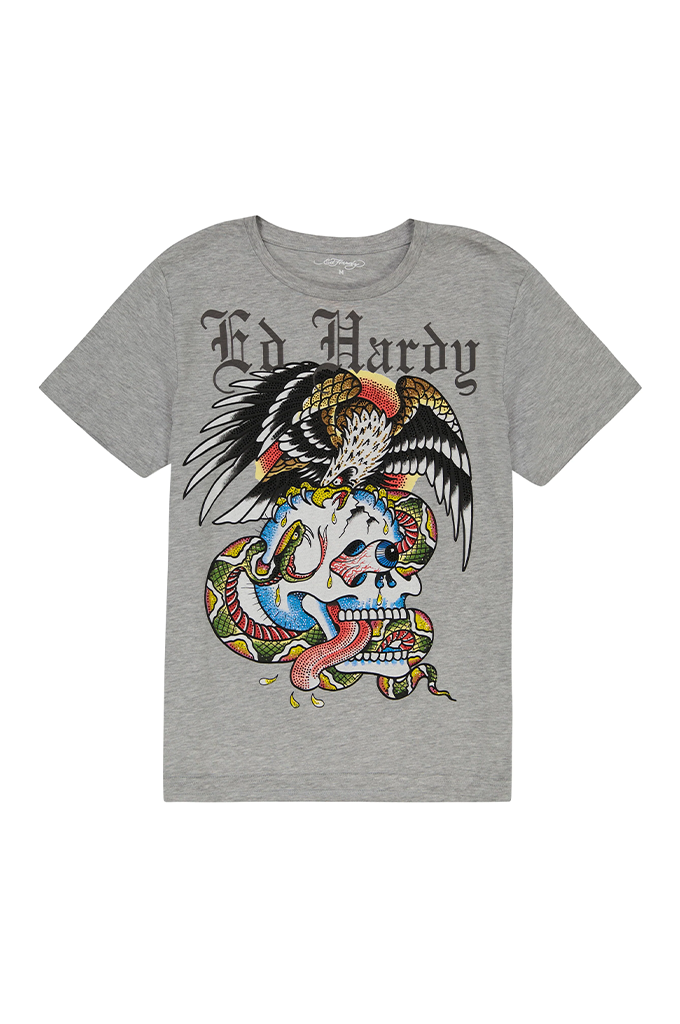 Ed Hardy Rhinestone Battle Men's Short Sleeve Tee