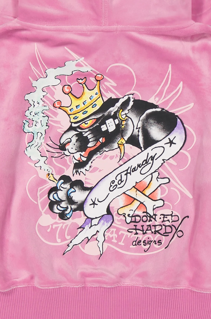 Ed Hardy Panther Crown Velour Women's Zip Hoodie