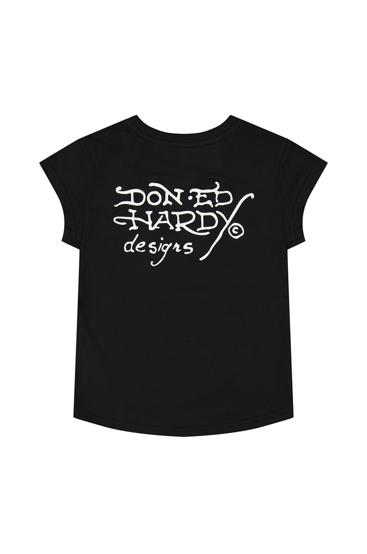 Ed Hardy Fire Tiger Rhinestone Women's Cap Sleeve Tee