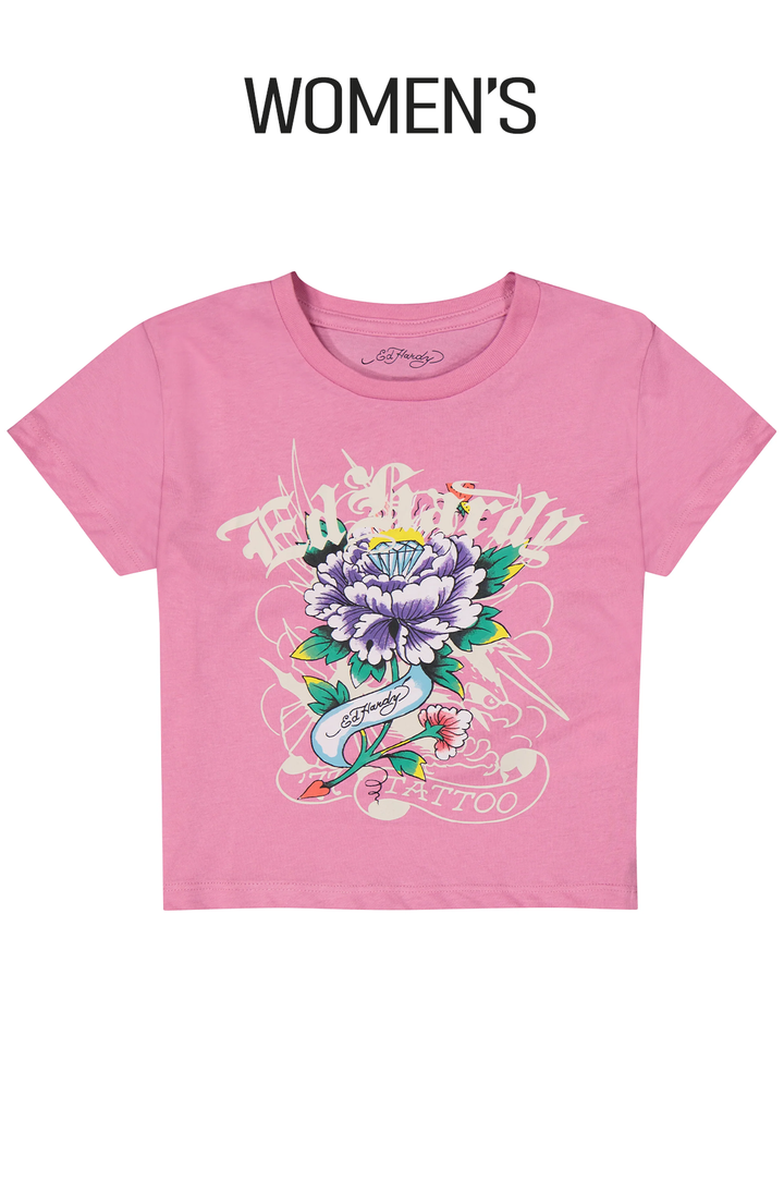 Ed Hardy Flower Diamond Women's Baby Tee