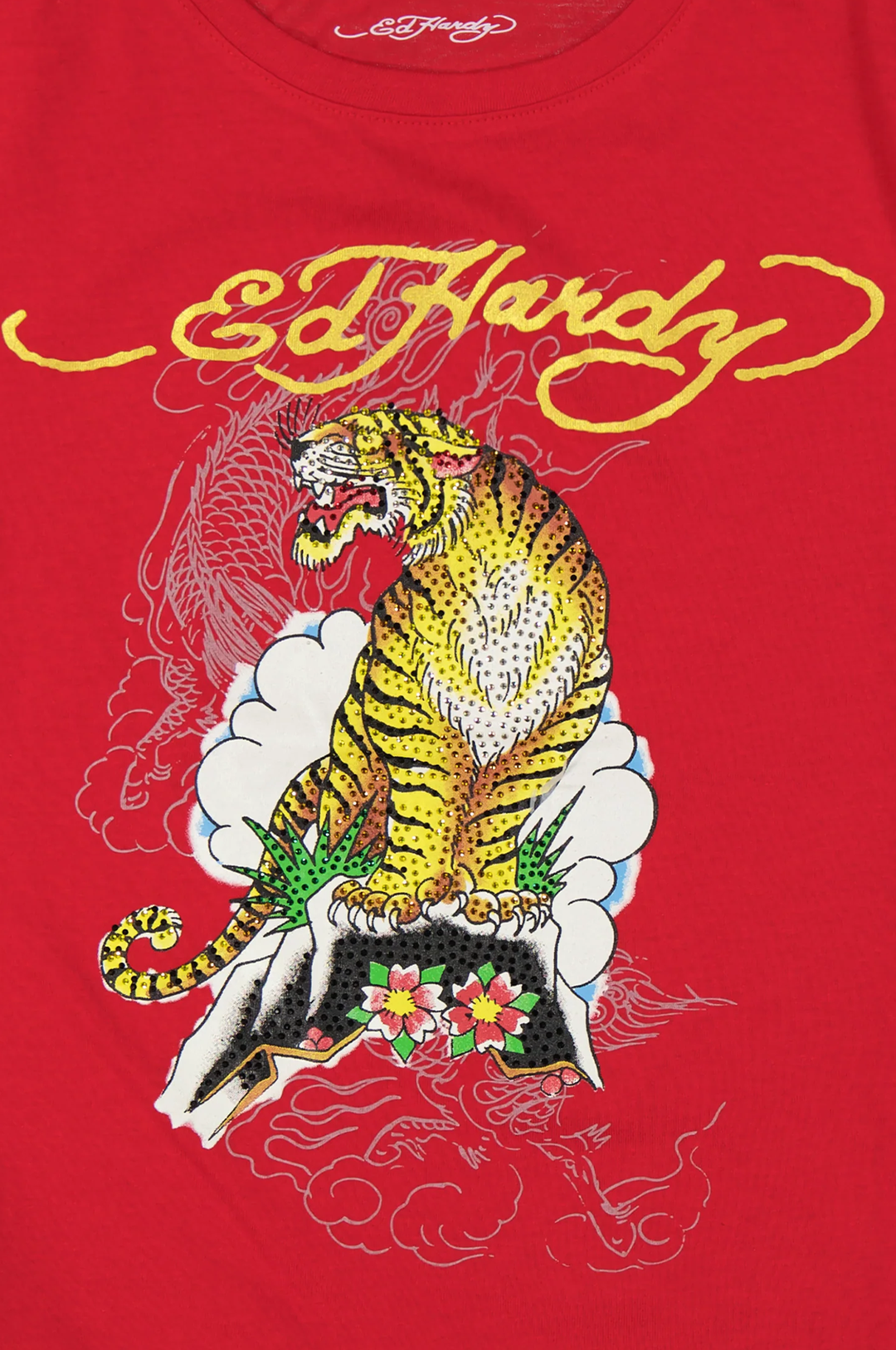 Ed Hardy Tiger Mountain Rhinestone Women's Cap Sleeve Tee