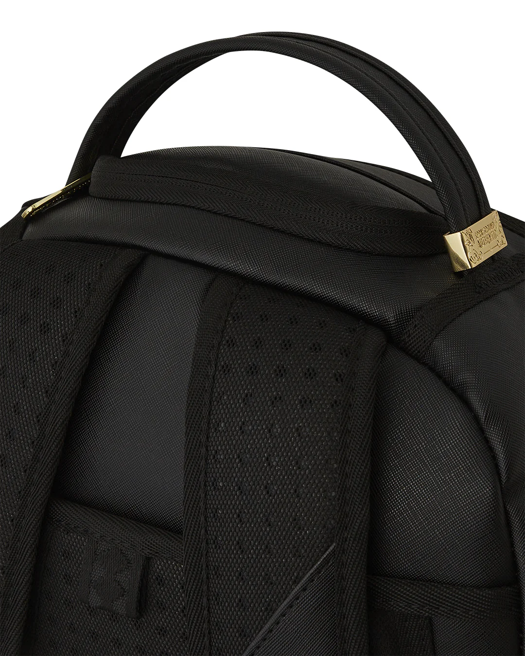 black leather backpack gold zipper Sprayground GOLD AND Black RACING Stripes Backpack