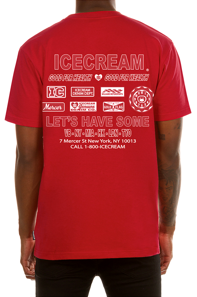 ICECREAM Phantom SS Tee in American Beauty red colorway showing back graphic details.
#color_american-beauty