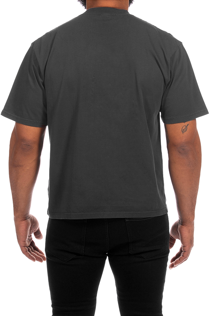 Oversized Icecream brand men's knit short sleeve t-shirt in black, view from the back showing boxy fit and heavy premium cotton structure.