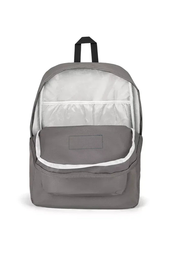 gray backpack jansport Superbreak Plus and the zipper hood helps shield from splashes JanSport Big Student Backpack -