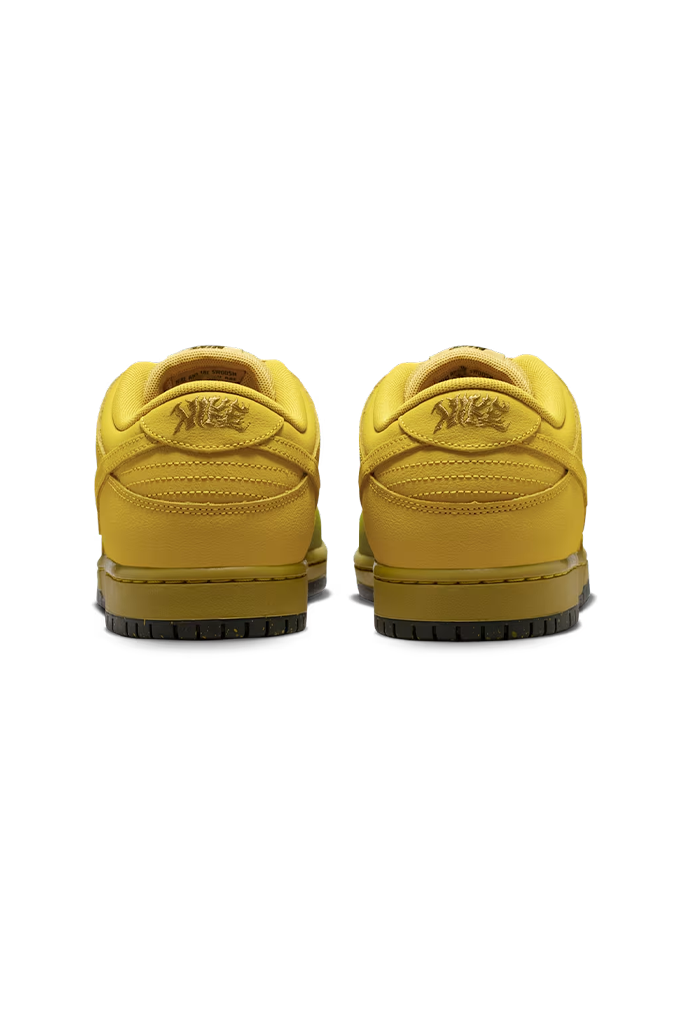 Back of Nike SB Dunk Low Pro skate shoe on a white background. 