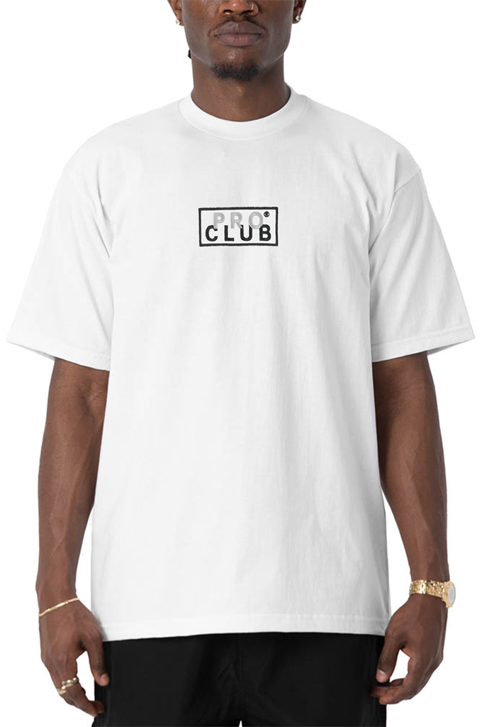Pro Club Men's Heavyweight Short Sleeve Embroidered Box Logo