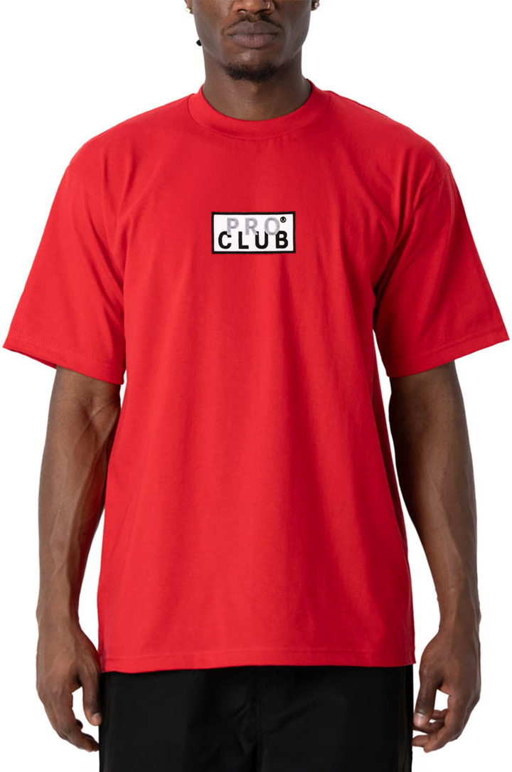 Pro Club Men's Heavyweight Short Sleeve Embroidered Box Logo Tee