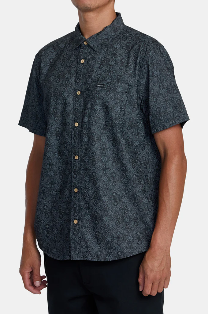 RVCA Frame Chambray Short Sleeve Woven Button Up Shirt