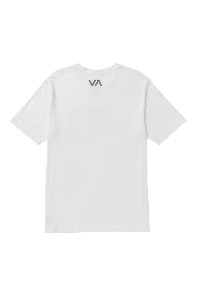 A white short-sleeve t-shirt shown from the back, featuring a small brown 'VA' logo centered below the neckline.#color_white