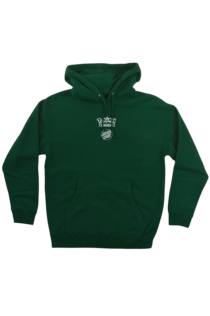 Santa Cruz x Pokémon Power Dot midweight pullover hoodie in forest green with central chest graphic logos. #color_forest