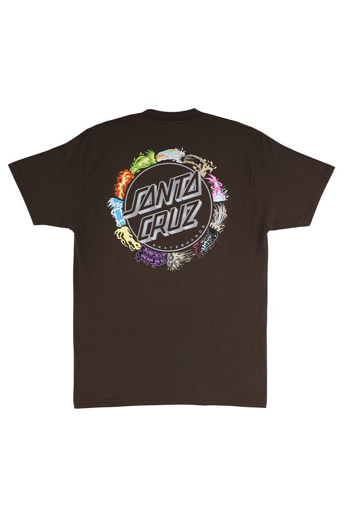 Santa Cruz x Pokémon Power Dot short sleeve t-shirt in Java brown showing the large back graphic. #color_java