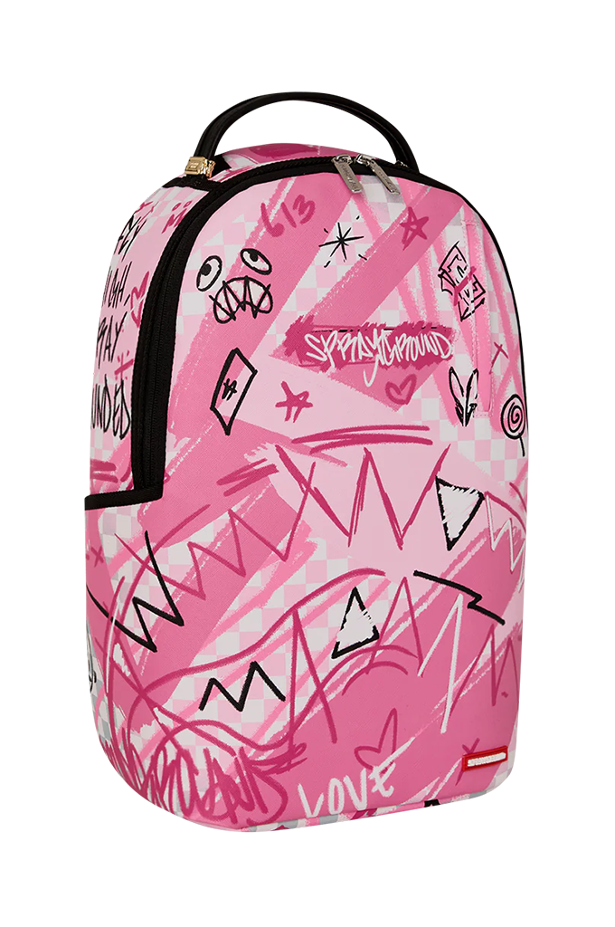 Sprayground Pink Smoke Check Broken Hearts Club Backpack