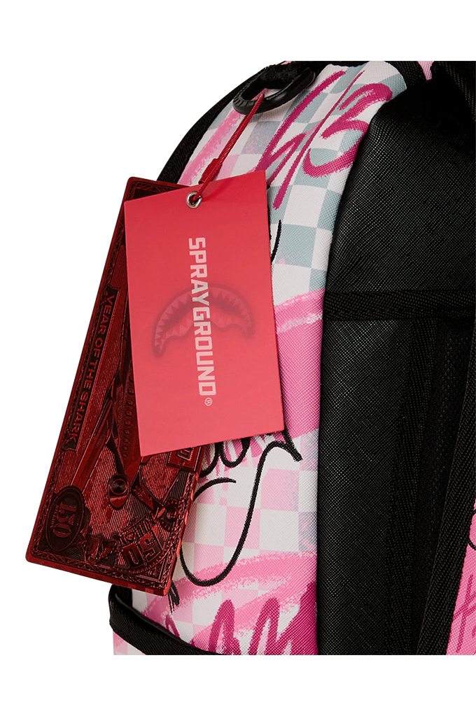 Sprayground Pink Smoke Check Broken Hearts Club Backpack