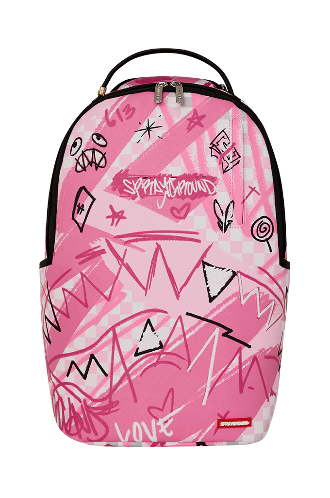 Sprayground Pink Smoke Check Broken Hearts Club Backpack