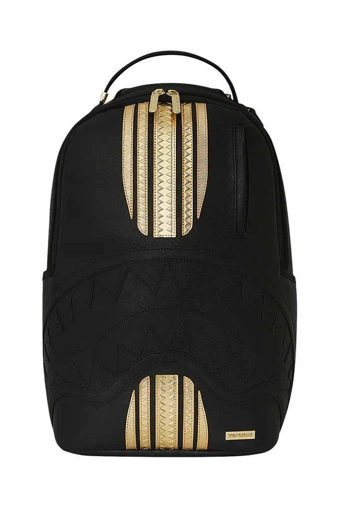 black leather and gold backpack and sturdy Latigo leather straps to keep the back pain away Mason Backpack (Black and Gold)