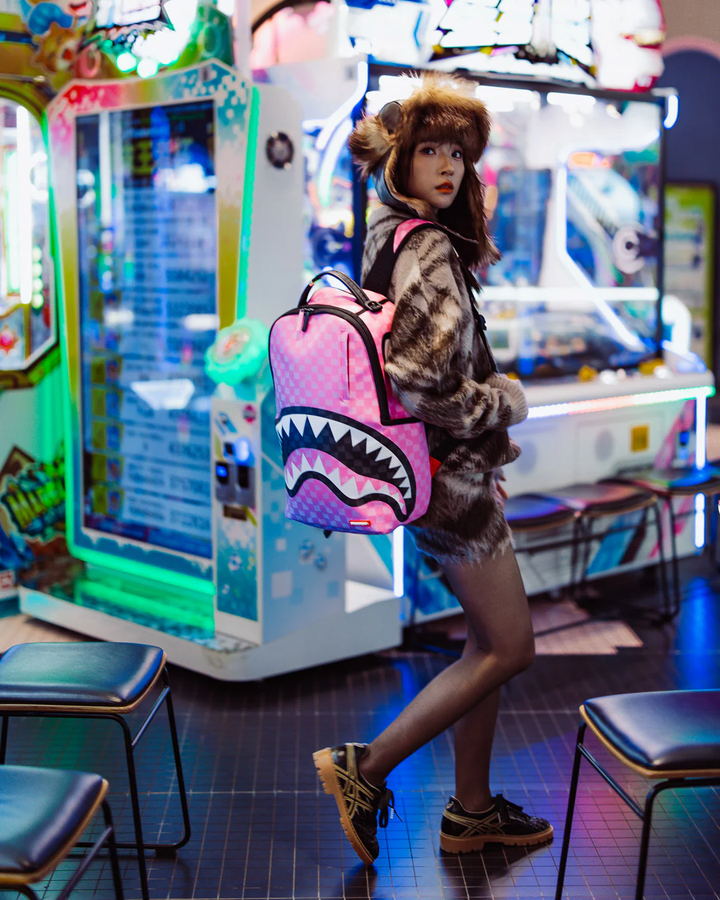 Sprayground Pink And Black Drip Check Pink Paradise Backpack