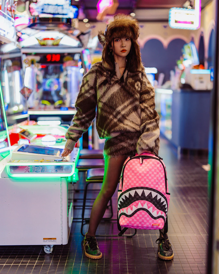 Sprayground Pink And Black Drip Check Pink Paradise Backpack