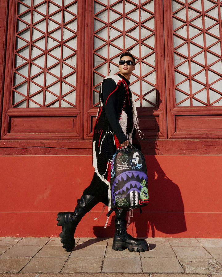 Sprayground Shark Central Stencils Black Backpack