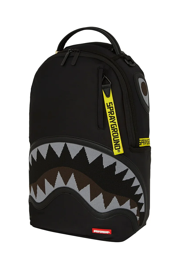 Sprayground Shark Central Yellow Tape Parachute Satin Backpack