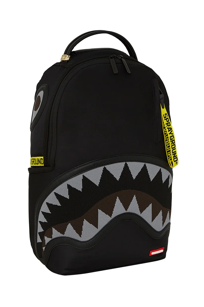 Sprayground Shark Central Yellow Tape Parachute Satin Backpack