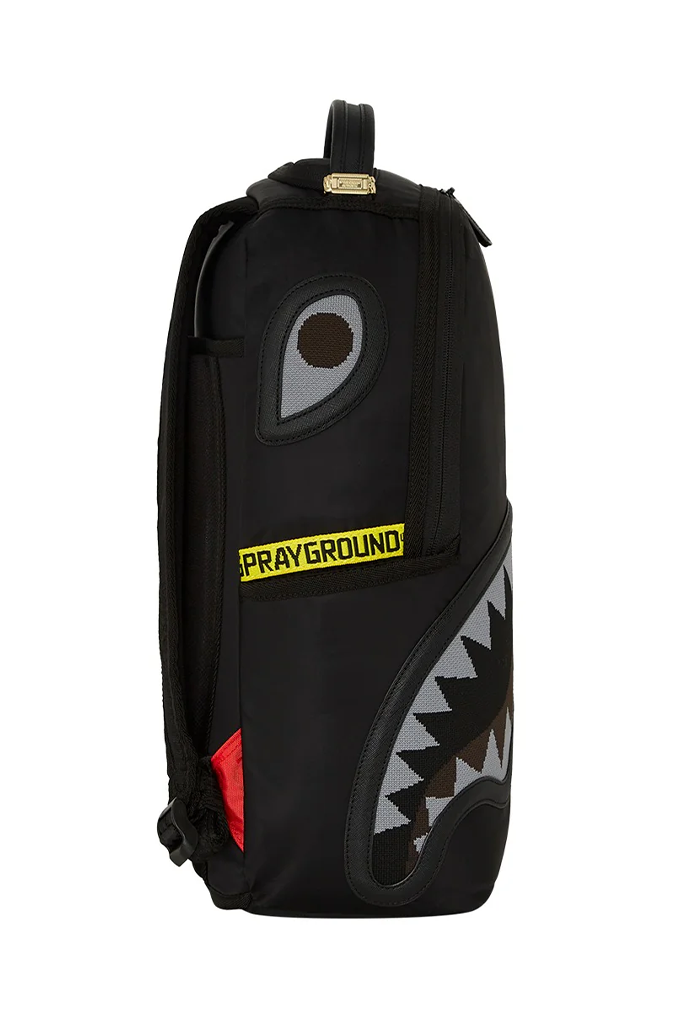 Sprayground Shark Central Yellow Tape Parachute Satin Backpack