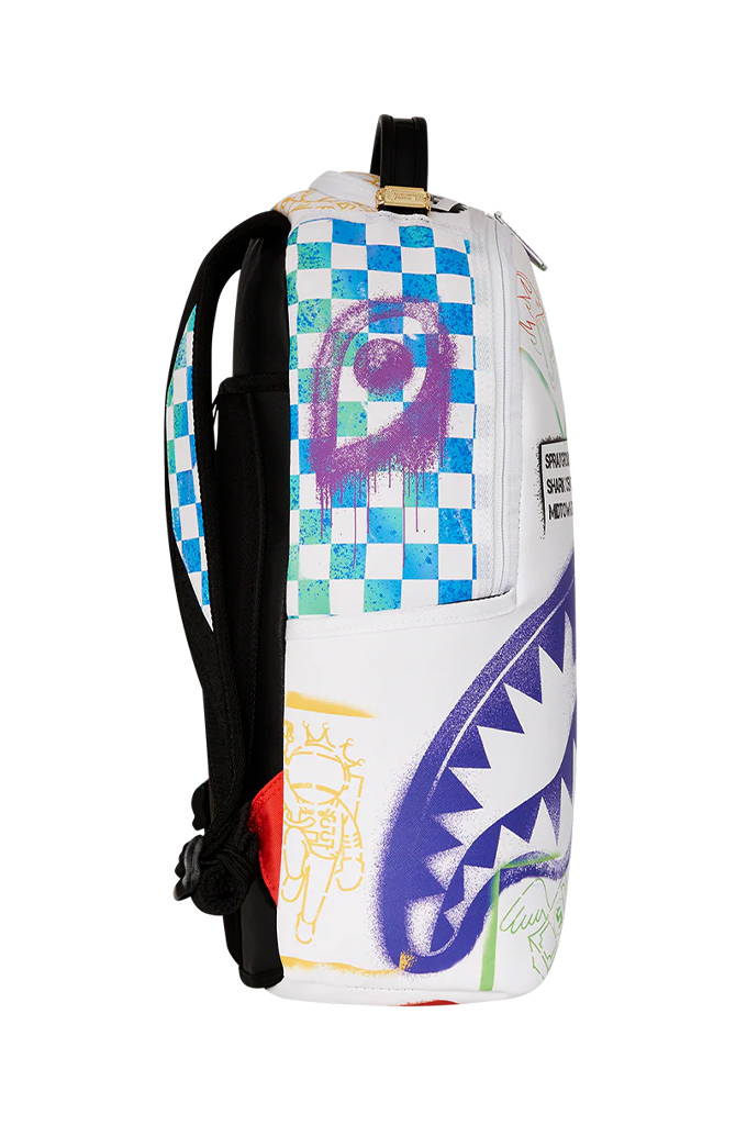 Sprayground Shark Central Stencils White Backpack